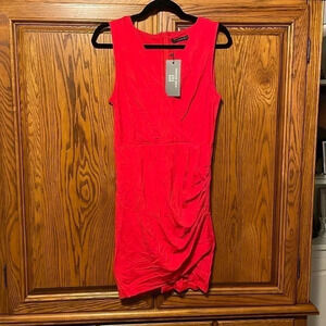 Sarin Mathews Womens Deep V Neck Bodycon Mini Dress Sleeveless Ruched Wrap dress